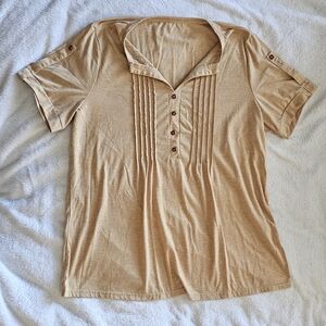 Tan Short Sleeve Shirt With Button Accents